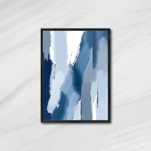 Abstract Brushstroke Wall Art in Slate Blue, Cool Gray & White